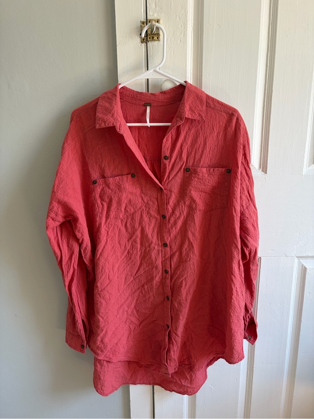 Free People xs cotton button down flowy top salmon coral excellent condition